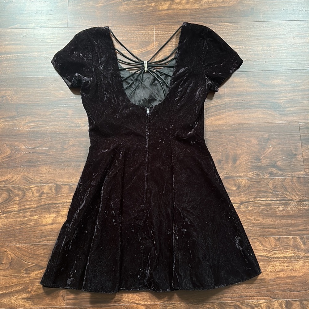 Vintage Black Crushed Velvet Rhinestone Dress